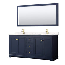 Load image into Gallery viewer, Wyndham Collection Vanity Wyndham Collection WCV232372DBLC2UNSM70 Avery 72 Inch Double Bathroom Vanity in Dark Blue, Light-Vein Carrara Cultured Marble Countertop, Undermount Square Sinks, 70 Inch Mirror