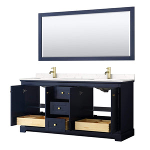 Wyndham Collection Vanity Wyndham Collection WCV232372DBLC2UNSM70 Avery 72 Inch Double Bathroom Vanity in Dark Blue, Light-Vein Carrara Cultured Marble Countertop, Undermount Square Sinks, 70 Inch Mirror