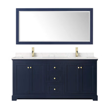 Load image into Gallery viewer, Wyndham Collection Vanity Wyndham Collection WCV232372DBLC2UNSM70 Avery 72 Inch Double Bathroom Vanity in Dark Blue, Light-Vein Carrara Cultured Marble Countertop, Undermount Square Sinks, 70 Inch Mirror