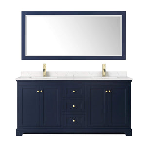 Wyndham Collection Vanity Wyndham Collection WCV232372DBLC2UNSM70 Avery 72 Inch Double Bathroom Vanity in Dark Blue, Light-Vein Carrara Cultured Marble Countertop, Undermount Square Sinks, 70 Inch Mirror