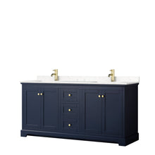 Load image into Gallery viewer, Wyndham Collection Vanity Wyndham Collection WCV232372DBLC2UNSMXX Avery 72 Inch Double Bathroom Vanity in Dark Blue, Light-Vein Carrara Cultured Marble Countertop, Undermount Square Sinks, No Mirror