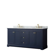 Load image into Gallery viewer, Wyndham Collection Vanity Wyndham Collection WCV232372DBLCMUNOMXX Avery 72 Inch Double Bathroom Vanity in Dark Blue, White Carrara Marble Countertop, Undermount Oval Sinks, and No Mirror