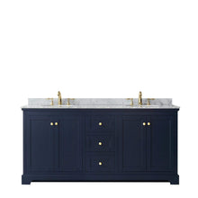 Load image into Gallery viewer, Wyndham Collection Vanity Wyndham Collection WCV232372DBLCMUNOMXX Avery 72 Inch Double Bathroom Vanity in Dark Blue, White Carrara Marble Countertop, Undermount Oval Sinks, and No Mirror