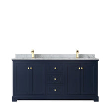 Load image into Gallery viewer, Wyndham Collection Vanity Wyndham Collection WCV232372DBLCMUNSMXX Avery 72 Inch Double Bathroom Vanity in Dark Blue, White Carrara Marble Countertop, Undermount Square Sinks, and No Mirror