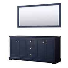 Load image into Gallery viewer, Wyndham Collection Vanity Wyndham Collection WCV232372DBLCXSXXM70 Avery 72 Inch Double Bathroom Vanity in Dark Blue, No Countertop, No Sinks, and 70 Inch Mirror