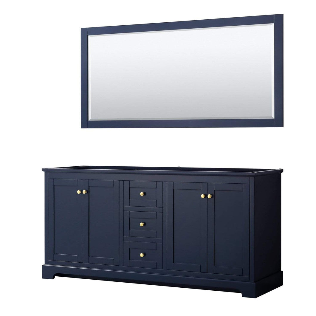 Wyndham Collection Vanity Wyndham Collection WCV232372DBLCXSXXM70 Avery 72 Inch Double Bathroom Vanity in Dark Blue, No Countertop, No Sinks, and 70 Inch Mirror