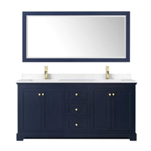 Load image into Gallery viewer, Wyndham Collection Vanity Wyndham Collection WCV232372DBLWCUNSMXX Avery 72 Inch Double Bathroom Vanity in Dark Blue, White Cultured Marble Countertop, Undermount Square Sinks, No Mirror