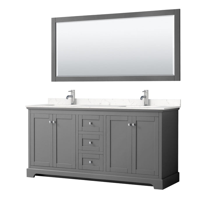 Wyndham Collection Vanity Wyndham Collection WCV232372DKGC2UNSM70 Avery 72 Inch Double Bathroom Vanity in Dark Gray, Light-Vein Carrara Cultured Marble Countertop, Undermount Square Sinks, 70 Inch Mirror