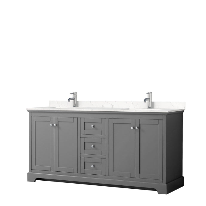 Wyndham Collection Vanity Wyndham Collection WCV232372DKGC2UNSMXX Avery 72 Inch Double Bathroom Vanity in Dark Gray, Light-Vein Carrara Cultured Marble Countertop, Undermount Square Sinks, No Mirror