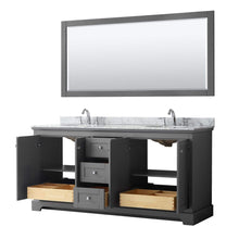Load image into Gallery viewer, Wyndham Collection Vanity Wyndham Collection WCV232372DKGCMUNOM70 Avery 72 Inch Double Bathroom Vanity in Dark Gray, White Carrara Marble Countertop, Undermount Oval Sinks, and 70 Inch Mirror