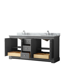 Load image into Gallery viewer, Wyndham Collection Vanity Wyndham Collection WCV232372DKGCMUNOMXX Avery 72 Inch Double Bathroom Vanity in Dark Gray, White Carrara Marble Countertop, Undermount Oval Sinks, and No Mirror