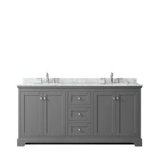 Load image into Gallery viewer, Wyndham Collection Vanity Wyndham Collection WCV232372DKGCMUNOMXX Avery 72 Inch Double Bathroom Vanity in Dark Gray, White Carrara Marble Countertop, Undermount Oval Sinks, and No Mirror