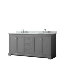 Load image into Gallery viewer, Wyndham Collection Vanity Wyndham Collection WCV232372DKGCMUNOMXX Avery 72 Inch Double Bathroom Vanity in Dark Gray, White Carrara Marble Countertop, Undermount Oval Sinks, and No Mirror