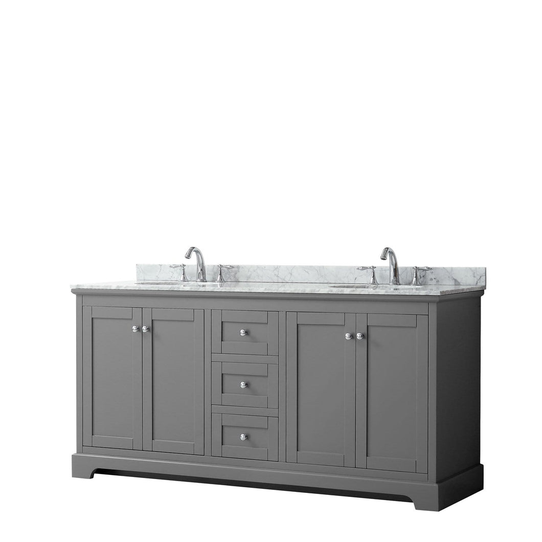 Wyndham Collection Vanity Wyndham Collection WCV232372DKGCMUNOMXX Avery 72 Inch Double Bathroom Vanity in Dark Gray, White Carrara Marble Countertop, Undermount Oval Sinks, and No Mirror