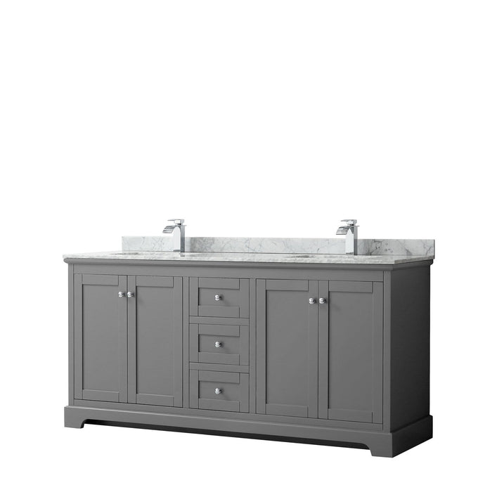 Wyndham Collection Vanity Wyndham Collection WCV232372DKGCMUNSMXX Avery 72 Inch Double Bathroom Vanity in Dark Gray, White Carrara Marble Countertop, Undermount Square Sinks, and No Mirror