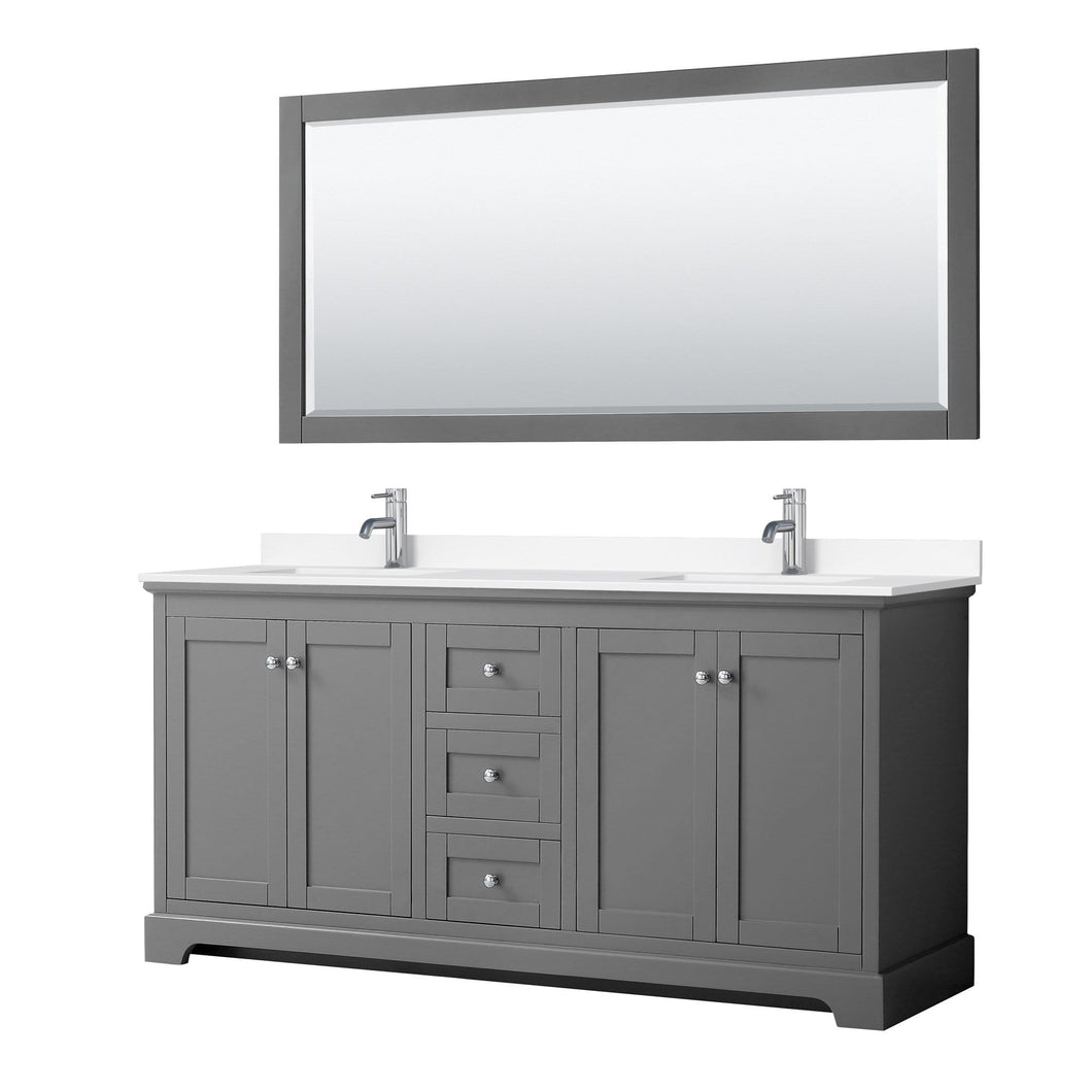Wyndham Collection Vanity Wyndham Collection WCV232372DKGWCUNSM70 Avery 72 Inch Double Bathroom Vanity in Dark Gray, White Cultured Marble Countertop, Undermount Square Sinks, 70 Inch Mirror
