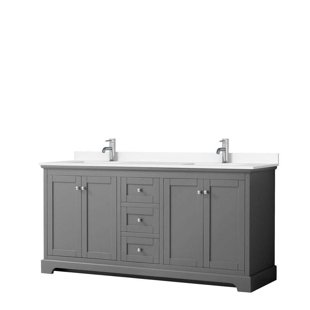 Wyndham Collection Vanity Wyndham Collection WCV232372DKGWCUNSMXX Avery 72 Inch Double Bathroom Vanity in Dark Gray, White Cultured Marble Countertop, Undermount Square Sinks, No Mirror