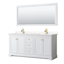 Load image into Gallery viewer, Wyndham Collection Vanity Wyndham Collection WCV232372DWGC2UNSM70 Avery 72 Inch Double Bathroom Vanity in White, Light-Vein Carrara Cultured Marble Countertop, Undermount Square Sinks, 70 Inch Mirror, Brushed Gold Trim