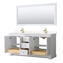Load image into Gallery viewer, Wyndham Collection Vanity Wyndham Collection WCV232372DWGC2UNSMXX Avery 72 Inch Double Bathroom Vanity in White, Light-Vein Carrara Cultured Marble Countertop, Undermount Square Sinks, Brushed Gold Trim