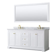 Load image into Gallery viewer, Wyndham Collection Vanity Wyndham Collection WCV232372DWGCMUNOM70 Avery 72 Inch Double Bathroom Vanity in White, White Carrara Marble Countertop, Undermount Oval Sinks, 70 Inch Mirror, Brushed Gold Trim