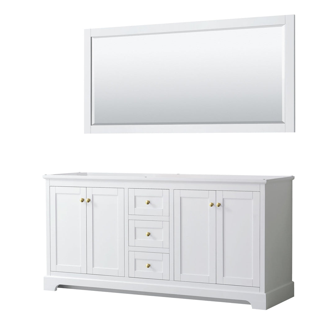 Wyndham Collection Vanity Wyndham Collection WCV232372DWGCXSXXM70 Avery 72 Inch Double Bathroom Vanity in White, No Countertop, No Sinks, 70 Inch Mirror, Brushed Gold Trim