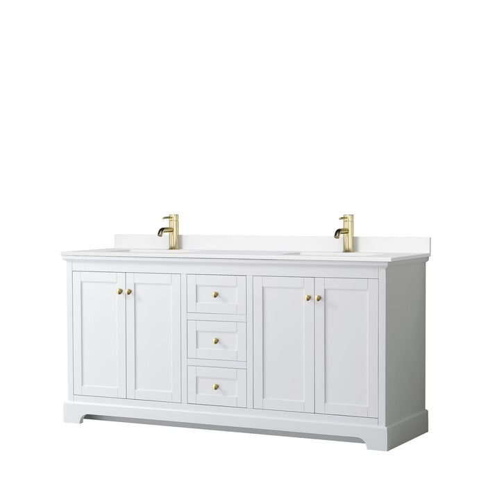 Wyndham Collection Vanity Wyndham Collection WCV232372DWGWCUNSMXX Avery 72 Inch Double Bathroom Vanity in White, White Cultured Marble Countertop, Undermount Square Sinks, Brushed Gold Trim