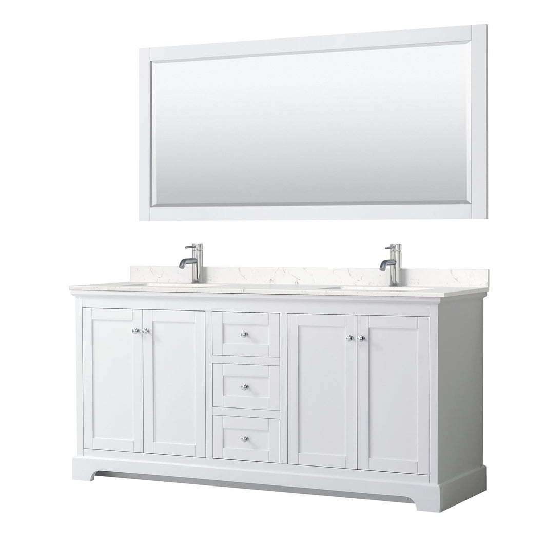 Wyndham Collection Vanity Wyndham Collection WCV232372DWHC2UNSM70 Avery 72 Inch Double Bathroom Vanity in White, Light-Vein Carrara Cultured Marble Countertop, Undermount Square Sinks, 70 Inch Mirror