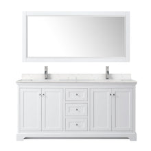 Load image into Gallery viewer, Wyndham Collection Vanity Wyndham Collection WCV232372DWHC2UNSM70 Avery 72 Inch Double Bathroom Vanity in White, Light-Vein Carrara Cultured Marble Countertop, Undermount Square Sinks, 70 Inch Mirror