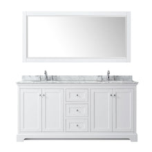 Load image into Gallery viewer, Wyndham Collection Vanity Wyndham Collection WCV232372DWHCMUNOM70 Avery 72 Inch Double Bathroom Vanity in White, White Carrara Marble Countertop, Undermount Oval Sinks, and 70 Inch Mirror