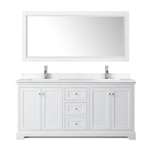 Load image into Gallery viewer, Wyndham Collection Vanity Wyndham Collection WCV232372DWHWCUNSM70 Avery 72 Inch Double Bathroom Vanity in White, White Cultured Marble Countertop, Undermount Square Sinks, 70 Inch Mirror
