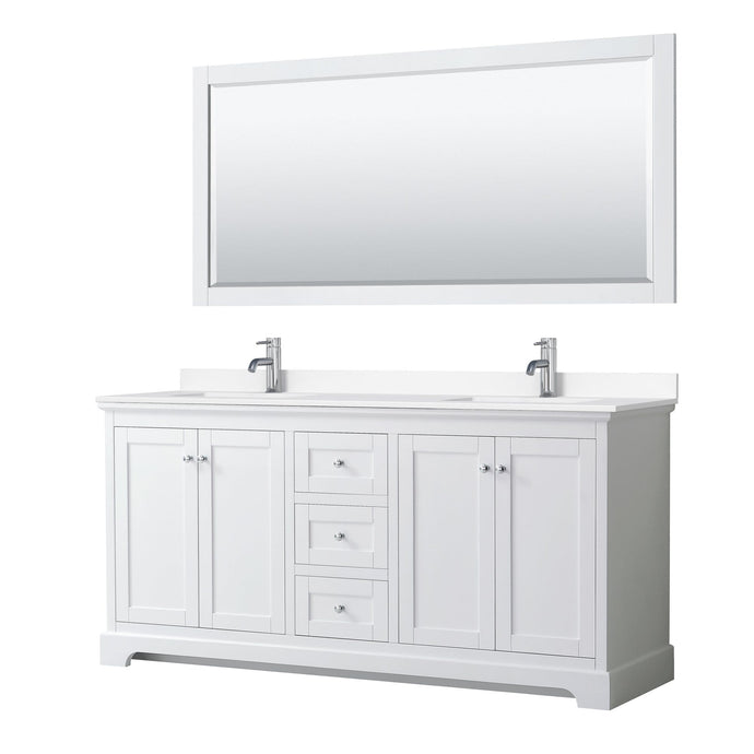 Wyndham Collection Vanity Wyndham Collection WCV232372DWHWCUNSM70 Avery 72 Inch Double Bathroom Vanity in White, White Cultured Marble Countertop, Undermount Square Sinks, 70 Inch Mirror