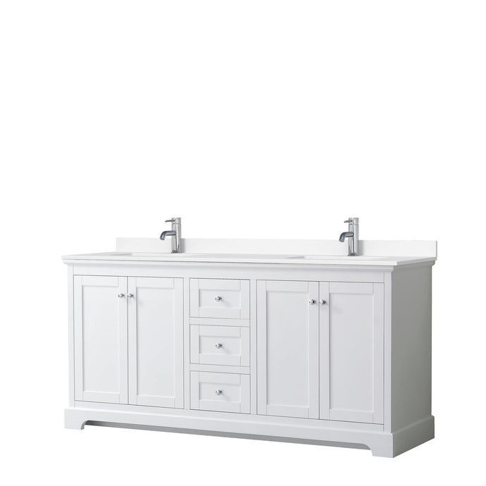 Wyndham Collection Vanity Wyndham Collection WCV232372DWHWCUNSMXX Avery 72 Inch Double Bathroom Vanity in White, White Cultured Marble Countertop, Undermount Square Sinks, No Mirror