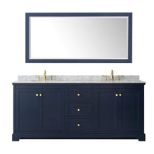Load image into Gallery viewer, Wyndham Collection Vanity Wyndham Collection WCV232380DBLCMUNOM70 Avery 80 Inch Double Bathroom Vanity in Dark Blue, White Carrara Marble Countertop, Undermount Oval Sinks, and 70 Inch Mirror