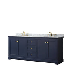 Load image into Gallery viewer, Wyndham Collection Vanity Wyndham Collection WCV232380DBLCMUNOMXX Avery 80 Inch Double Bathroom Vanity in Dark Blue, White Carrara Marble Countertop, Undermount Oval Sinks, and No Mirror