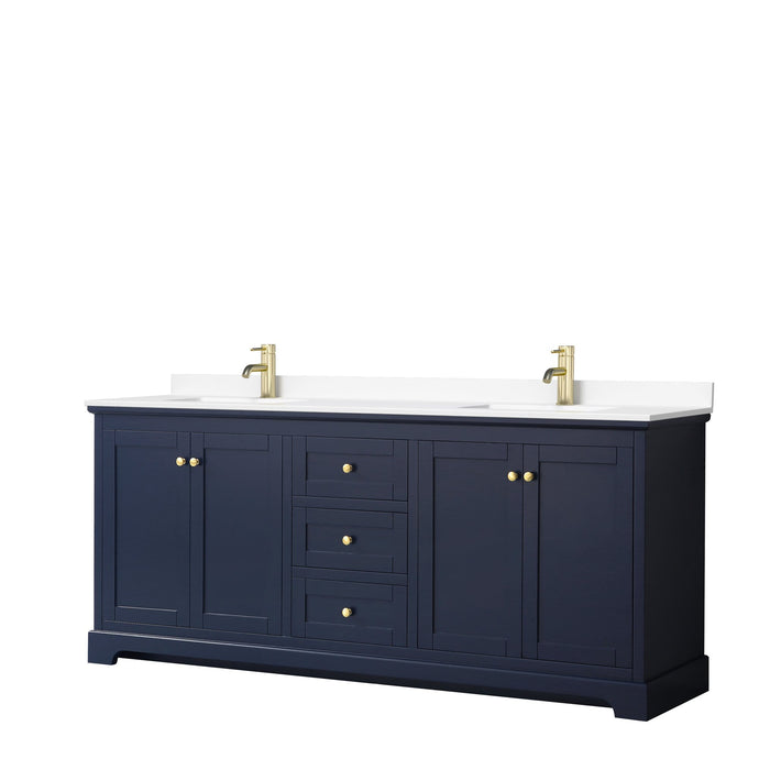 Wyndham Collection Vanity Wyndham Collection WCV232380DBLWCUNSMXX Avery 80 Inch Double Bathroom Vanity in Dark Blue, White Cultured Marble Countertop, Undermount Square Sinks, No Mirror