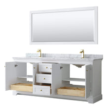Load image into Gallery viewer, Wyndham Collection Vanity Wyndham Collection WCV232380DWGCMUNSMXX Avery 80 Inch Double Bathroom Vanity in White, White Carrara Marble Countertop, Undermount Square Sinks, Brushed Gold Trim