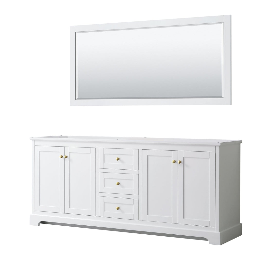 Wyndham Collection Vanity Wyndham Collection WCV232380DWGCXSXXM70 Avery 80 Inch Double Bathroom Vanity in White, No Countertop, No Sinks, 70 Inch Mirror, Brushed Gold Trim