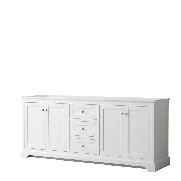Wyndham Collection Vanity Wyndham Collection WCV232380DWGCXSXXMXX Avery 80 Inch Double Bathroom Vanity in White, No Countertop, No Sinks, Brushed Gold Trim