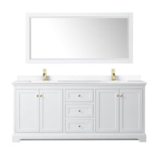 Load image into Gallery viewer, Wyndham Collection Vanity Wyndham Collection WCV232380DWGWCUNSMXX Avery 80 Inch Double Bathroom Vanity in White, White Cultured Marble Countertop, Undermount Square Sinks, Brushed Gold Trim