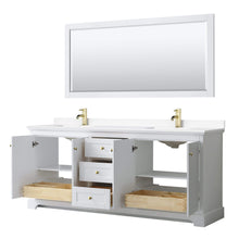 Load image into Gallery viewer, Wyndham Collection Vanity Wyndham Collection WCV232380DWGWCUNSMXX Avery 80 Inch Double Bathroom Vanity in White, White Cultured Marble Countertop, Undermount Square Sinks, Brushed Gold Trim