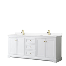 Load image into Gallery viewer, Wyndham Collection Vanity Wyndham Collection WCV232380DWGWCUNSMXX Avery 80 Inch Double Bathroom Vanity in White, White Cultured Marble Countertop, Undermount Square Sinks, Brushed Gold Trim