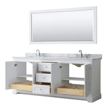 Load image into Gallery viewer, Wyndham Collection Vanity Wyndham Collection WCV232380DWHCMUNOM70 Avery 80 Inch Double Bathroom Vanity in White, White Carrara Marble Countertop, Undermount Oval Sinks, and 70 Inch Mirror