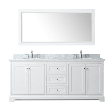 Load image into Gallery viewer, Wyndham Collection Vanity Wyndham Collection WCV232380DWHCMUNOM70 Avery 80 Inch Double Bathroom Vanity in White, White Carrara Marble Countertop, Undermount Oval Sinks, and 70 Inch Mirror