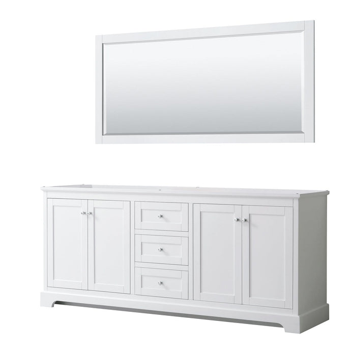 Wyndham Collection Vanity Wyndham Collection WCV232380DWHCXSXXM70 Avery 80 Inch Double Bathroom Vanity in White, No Countertop, No Sinks, and 70 Inch Mirror
