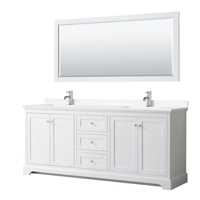 Wyndham Collection Vanity Wyndham Collection WCV232380DWHWCUNSM70 Avery 80 Inch Double Bathroom Vanity in White, White Cultured Marble Countertop, Undermount Square Sinks, 70 Inch Mirror