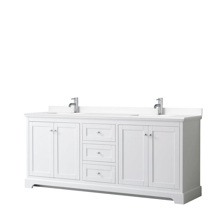 Wyndham Collection Vanity Wyndham Collection WCV232380DWHWCUNSMXX Avery 80 Inch Double Bathroom Vanity in White, White Cultured Marble Countertop, Undermount Square Sinks, No Mirror