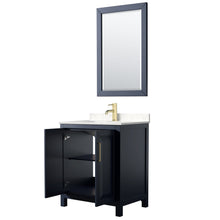 Load image into Gallery viewer, Wyndham Collection Vanity Wyndham Collection WCV252530SBLC2UNSM24 Daria 30 Inch Single Bathroom Vanity in Dark Blue, Light-Vein Carrara Cultured Marble Countertop, Undermount Square Sink, 24 Inch Mirror