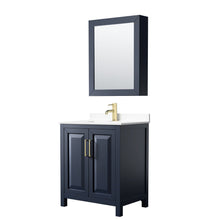 Load image into Gallery viewer, Wyndham Collection Vanity Wyndham Collection WCV252530SBLWCUNSMED Daria 30 Inch Single Bathroom Vanity in Dark Blue, White Cultured Marble Countertop, Undermount Square Sink, Medicine Cabinet