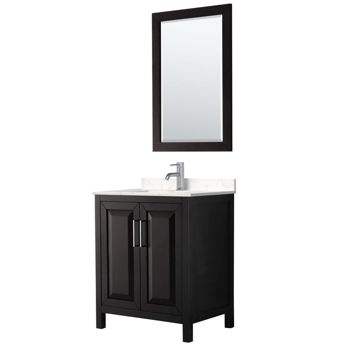 Wyndham Collection Vanity Wyndham Collection WCV252530SDEC2UNSM24 Daria 30 Inch Single Bathroom Vanity in Dark Espresso, Light-Vein Carrara Cultured Marble Countertop, Undermount Square Sink, 24 Inch Mirror