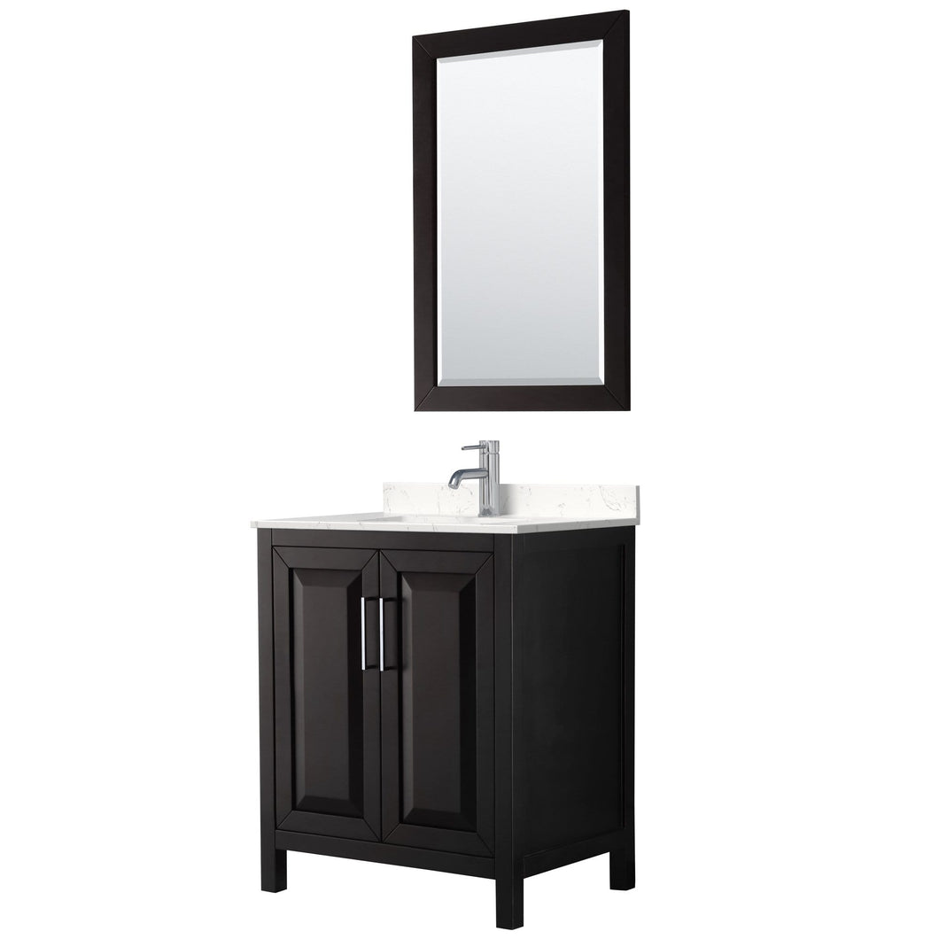 Wyndham Collection Vanity Wyndham Collection WCV252530SDEC2UNSM24 Daria 30 Inch Single Bathroom Vanity in Dark Espresso, Light-Vein Carrara Cultured Marble Countertop, Undermount Square Sink, 24 Inch Mirror